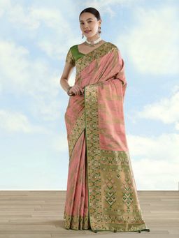 Monjolika Fashion - Light Pink Color Banarasi Tissue Silk Paithani Woven Saree with Unstitched Blouse