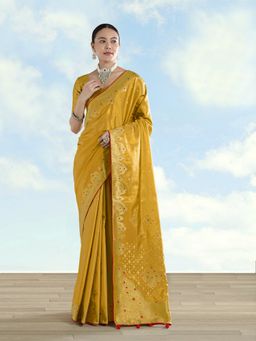 Monjolika Fashion - Mustard Color Paisley Zari Woven Banarasi Tissue Silk Saree with Unstitched Blouse