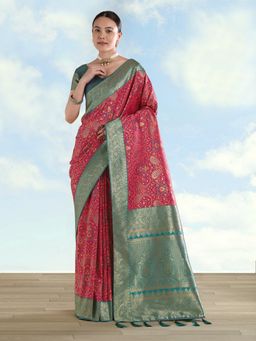 Monjolika Fashion - Rani pink Banarasi Silk Traditional Paisley Weaves Saree with Unstitched Blouse