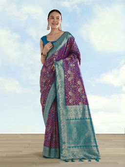 Monjolika Fashion - Purple Banarasi Silk Traditional Paisley Weaves Saree with Unstitched Blouse
