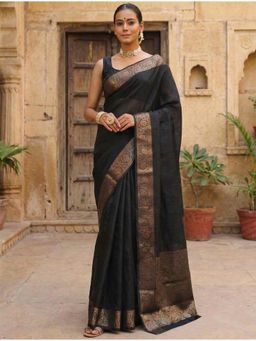 AMRUTKALA SAREES - Black Designer Banarasi Silk Kanjivaram Saree with Unstitched Blouse