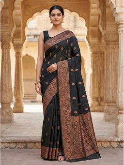 AMRUTKALA SAREES - Black Designer Banarasi Silk Kanjivaram Saree with Unstitched Blouse