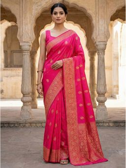AMRUTKALA SAREES - Pink Designer Banarasi Silk Kanjivaram Saree with Unstitched Blouse