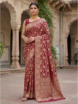 AMRUTKALA SAREES - Maroon Designer Banarasi Silk Kanjivaram Saree with Unstitched Blouse