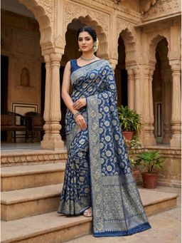 AMRUTKALA SAREES - Teal Designer Banarasi Silk Kanjivaram Saree with Unstitched Blouse