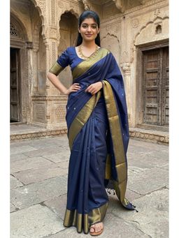 AMRUTKALA SAREES - Navy Blue Designer Banarasi Silk Kanjivaram Saree with Unstitched Blouse