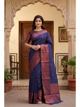 AMRUTKALA SAREES - Navy Blue Designer Banarasi Silk Kanjivaram Saree with Unstitched Blouse