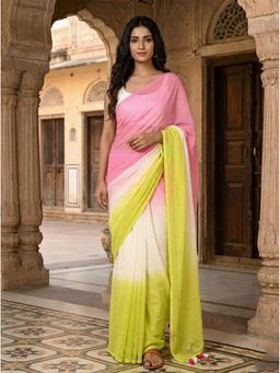 Anjaneya Sarees - Women Green Linen Ombre Saree with Unstitched Blouse