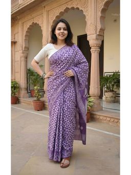 AMRUTKALA SAREES - Women Purple Linen Geometric Saree with Unstitched Blouse