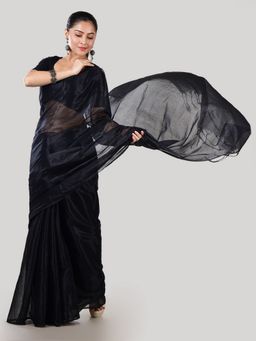 AAKAR - Women Black Tissue Woven Handloom Saree Without Blouse