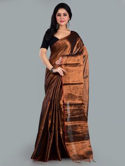 AAKAR - Women Copper Tissue Woven Handloom Saree Without Blouse