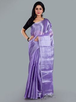 AAKAR - Women Lavender Tissue Woven Handloom Saree Without Blouse