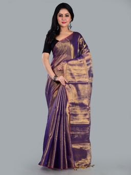 AAKAR - Women Gold Tissue Woven Handloom Saree Without Blouse