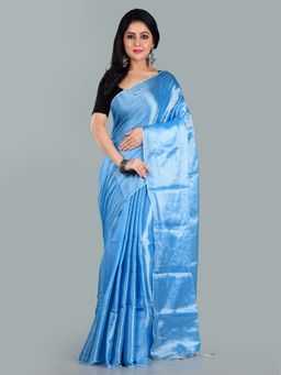 AAKAR - Women Blue Tissue Woven Handloom Saree Without Blouse