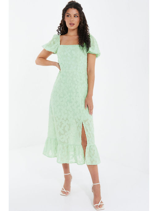 Buy Quiz Clothing Sage Green Jacquard Puff Sleeve Midi Dress Online Buy Quiz Clothing Sage Green Jacquard Puff Sleeve Midi Dress Online