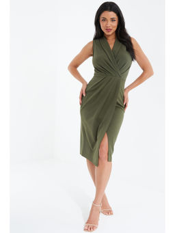Quiz Clothing - Olive Green Scuba Crepe Midi Dress