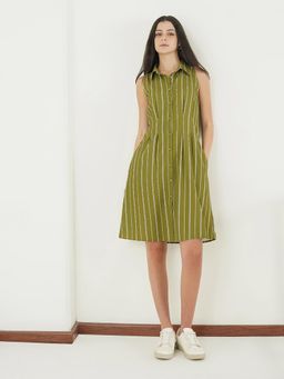 FABLE STREET - Olive Striped Fit and Flare Dress