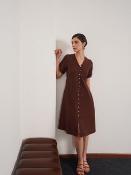 Fable Street - Brown Cotton A-Line Dress