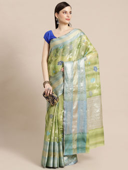 Banarasi Silk Works - Matka Woven Saree Green with Unstitched Blouse