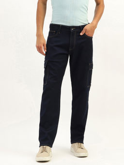 United Colors of Benetton - Men Solid Relaxed Fit Cargo Jeans Navy Blue