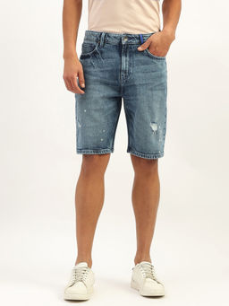 United Colors of Benetton - Men Solid Comfort Fit Denim Shorts Blue