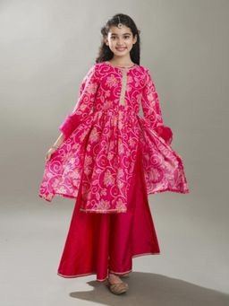 BITIYA BY BHAMA - Girls Pink Ethnic Motifs Printed Kurta With Palazzo & Dupatta
