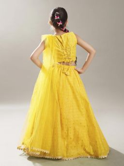BITIYA BY BHAMA - Girls Yellow Embroidered Ready To Wear Lehenga & Choli With Dupatta