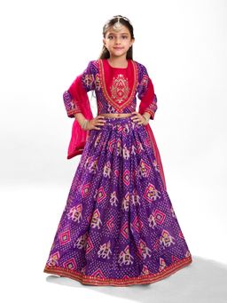 BITIYA BY BHAMA - Girls Purple Pattan Ready To Wear Lehenga With Choli & Dupatta