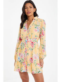 Quiz Clothing - Multi-Color Floral Shirt Mini Dress