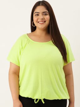 theRebelinme - Plus Size Women's Lime Solid Color Cotton Top