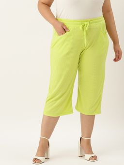 theRebelinme - Plus Size Women's Lime Solid Color Drawstring Closure Cotton Capri