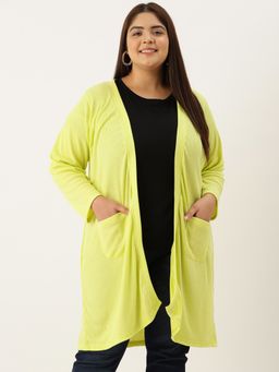theRebelinme - Plus Size Women's Lime Solid Color Cotton Front Open Longline Shrug