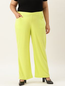 theRebelinme - Plus Size Women's Lime Solid Color Cotton High -rise Trouser
