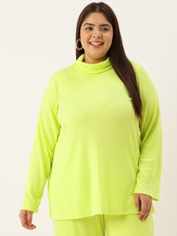 theRebelinme - Plus Size Women's Lime Solid Color Cotton High Neck Top