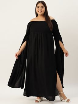 theRebelinme - Plus Size Women's Black Solid Color Extended Sleeve Maxi Dress