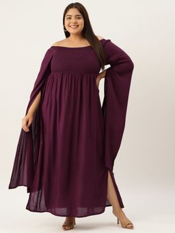 theRebelinme - Plus Size Women's Plum Solid Color Extended Sleeve Maxi Dress