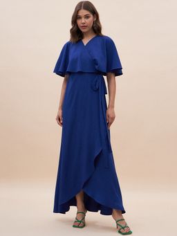 Femmella - Navy Blue Wrap Formal Maxi Dress (Set of 2)