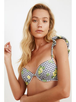 Trendyol - Check Floral Mix Print Frill L Shoulder Bikini Top