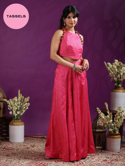 Gajra Gang - A Tasseled Affair Pink Bandhani Co-ord Set GGSKD95 (Set of 2)