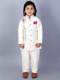 The Little Tales - White Floral Kurta and Pant (Set of 2)