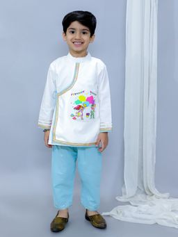 The Little Tales - Off White Solid Kurta and Pyjama (Set of 2)