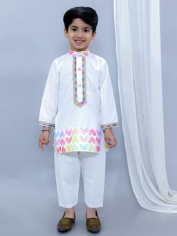 The Little Tales - White Solid Kurta and Pyjama (Set of 2)