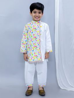 The Little Tales - White Printed Kurta and Pyjama (Set of 2)