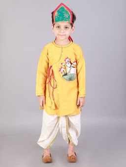 The Little Tales - Yellow Embroidered Kurta and Dhoti (Set of 2)