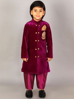 The Little Tales - Purple Solid Kurta and Pant (Set of 2)