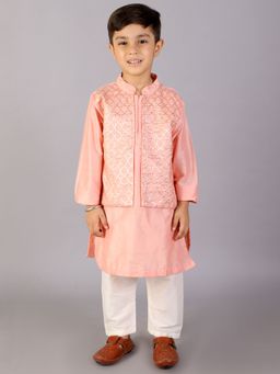 The Little Tales - Peach Solid Kurta and Pyjama (Set of 2)