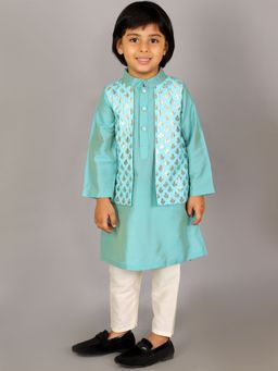 The Little Tales - Blue Solid Kurta and Pyjama (Set of 2)