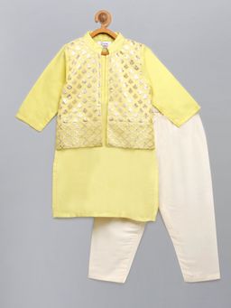 The Little Tales - Yellow Solid Kurta and Pyjama (Set of 2)