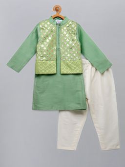 The Little Tales - Green Solid Kurta and Pyjama (Set of 2)