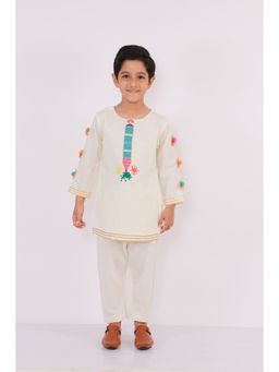 The Little Tales - White Solid Kurta and Pyjama (Set of 2)